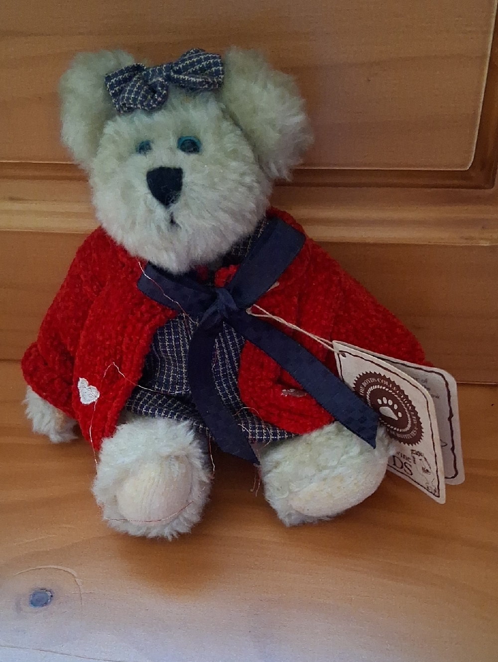 Boyds Bears Cream Teddy in Red Jacket with Navy Bow